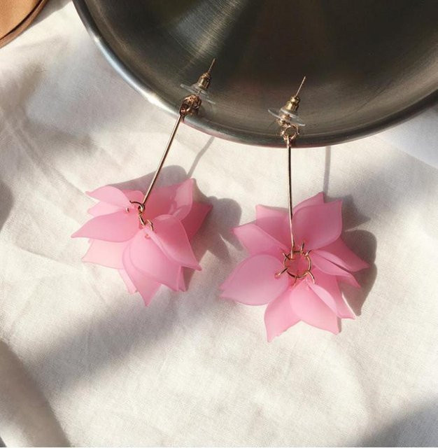 YIRAN Jewelry Hängeohrringe, Acryl, Blatt Blume Tropfen, Damen, Rosa Weiß - Bild 1
