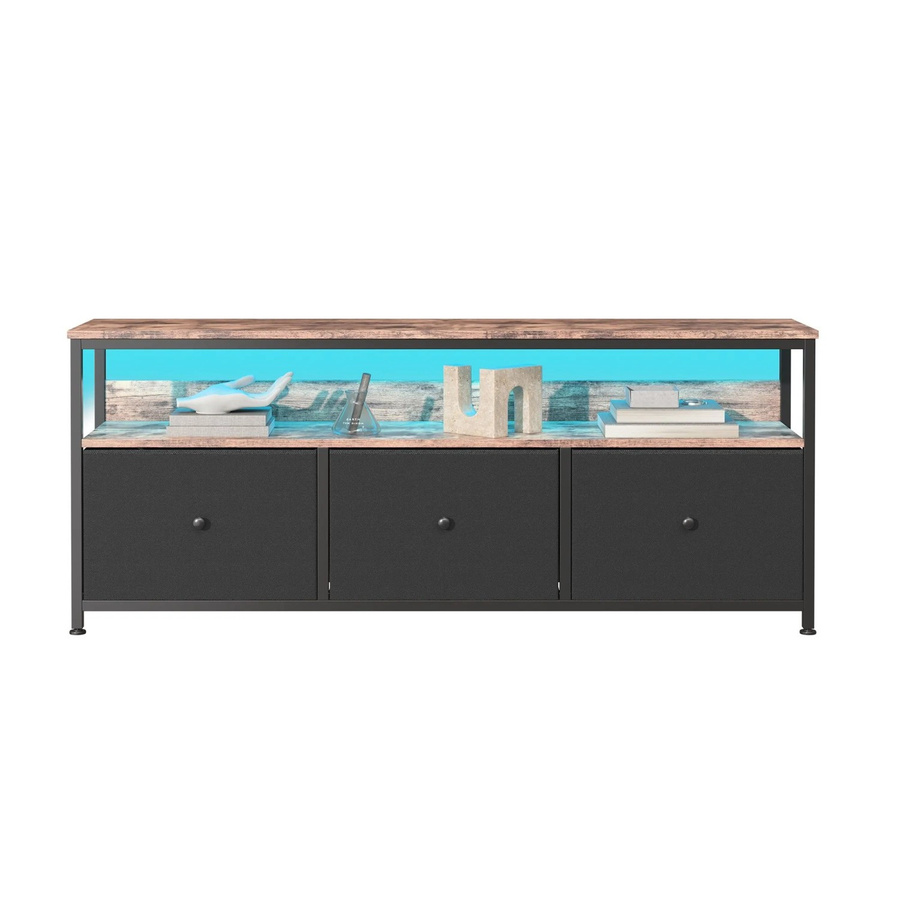 PXloue TV Schrank Schwarz mit Schubladen und verstellbarer LED, B/T/H: 137 x 30 x 57 cm - Bild 2
