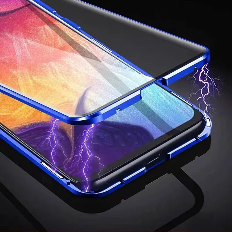 Magnetische Handyhülle aus gehärtetem Glas und Metall für Samsung Galaxy S25 S24 S23 S22 S21 Ultra Plus FE in Silber - Bild 4