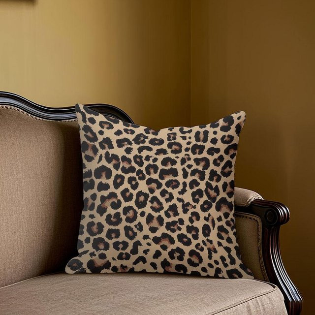 Potdemiel Jacquard Kissenhülle mit Leopardenmuster in Beige, quadratisch, B/T/H: 40 x 40 x 40 cm - Bild 1