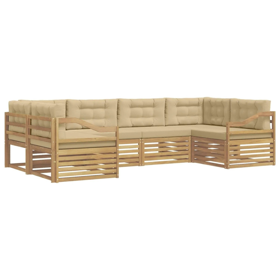 vidaXL Outdoor-Sofagarnitur 6-teilig in U-Form aus Akazienholz mit Kissen, Weiß und Beige - Bild 2