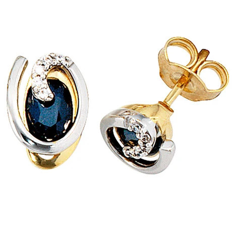 Colfem Ohrstecker 585 Gelbgold, Bicolor, Diamant, Saphir, Unisex - Bild 1