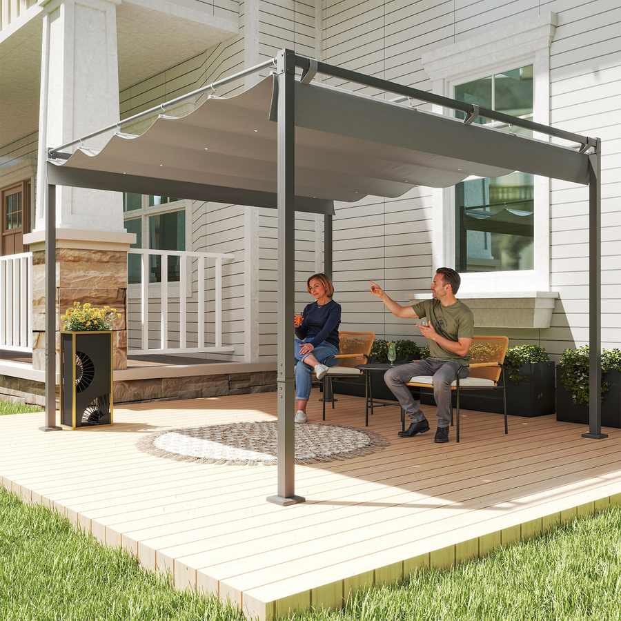 Outsunny Garten Pavillon Pergola mit verstellbarem Dach und magnetischem Pad, Grau, B/T: 300 x 300 cm - Bild 2