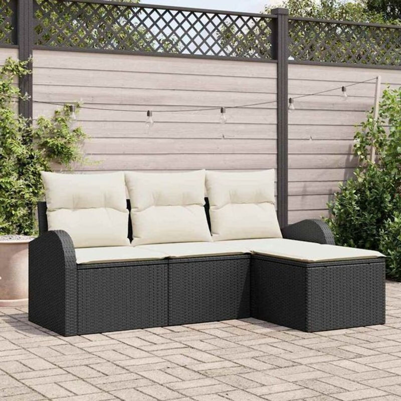 4-teiliges Garten Sofa Set mit Kissen aus schwarzem Polyrattan von vidaxl - Bild 1