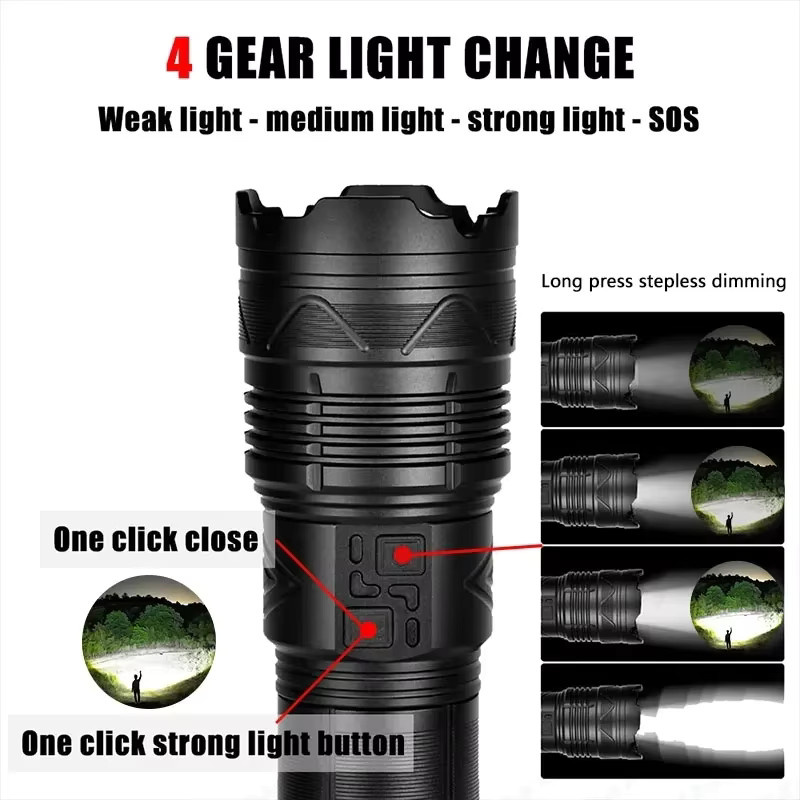 XIWANGFIRE LED Taschenlampe GT60 in Schwarz, wiederaufladbare taktische Outdoor-Handlampe für Camping und Sport - Bild 2
