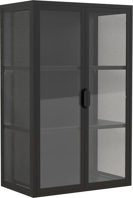 ebuy24 FlokasVL Vitrinenschrank Wandhängend mit 2 Glastüren und Regalböden in Schwarz - Bild 1