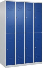 C+P Doppelstock-Spind Classic PLUS mit 4 Abteilen, Stahl, grau und blau, H x B x T: 185 x 120 x 50 cm, mit Zylinderschloss und Kleiderstange - Bild 1