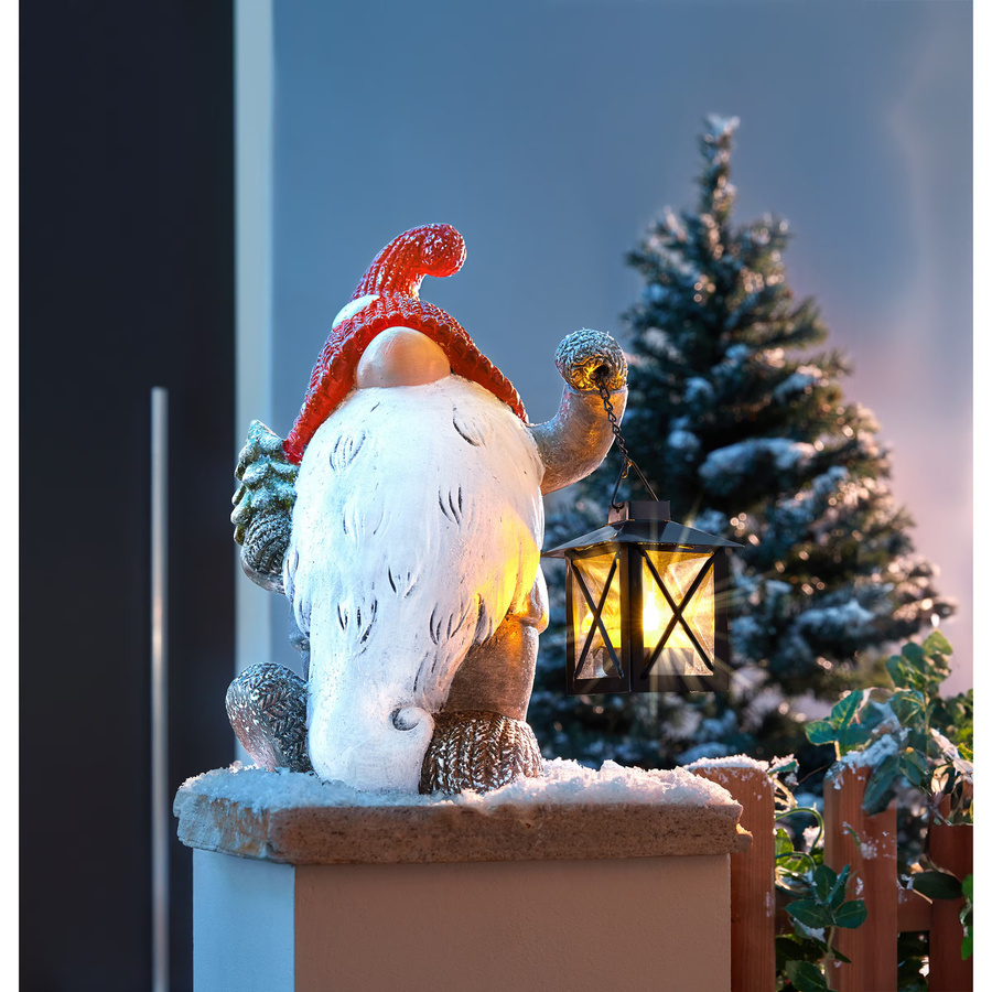 LED-Gartenfigur Weihnachtswichtel Wurschtel von viva domo in Weiss und Rot mit LED-Teelicht - Bild 2