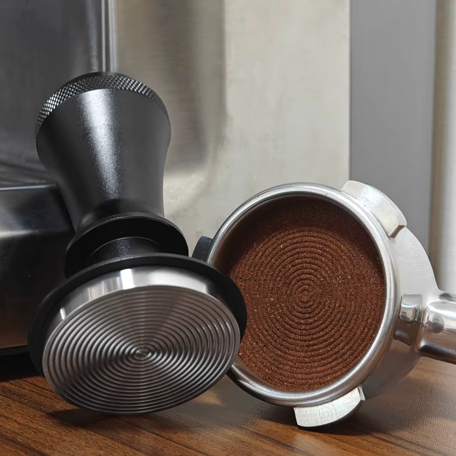 PERFFEE Espresso Kaffee-Tamper mit Doppelfeder und Welligkeitssockel aus Edelstahl, Durchmesser: 58 mm, Farben: Grau oder Schwarz - Bild 6