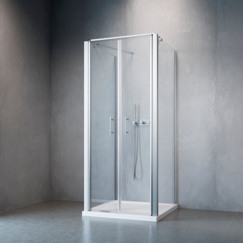 GEO Doppelpendeltür in Silber mit Glas, Höhe: 195 cm, Breite: 100 cm, Tiefe: 90 cm - Bild 1