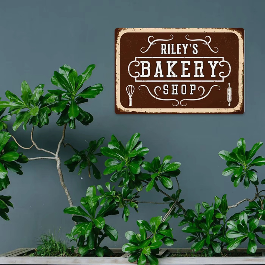 Personalisiertes modernes Bäckerei-Metallschild von CIFBUY in Rot und Braun, Breite: 20,32 cm, Höhe: 30,48 cm - Bild 3