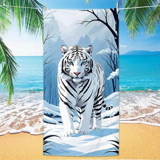 Tiger Strandtuch aus Mikrofaser mit Digitaldruck und Tigerdesign, Breite: 40 cm, Höhe: 60 cm - Bild 1