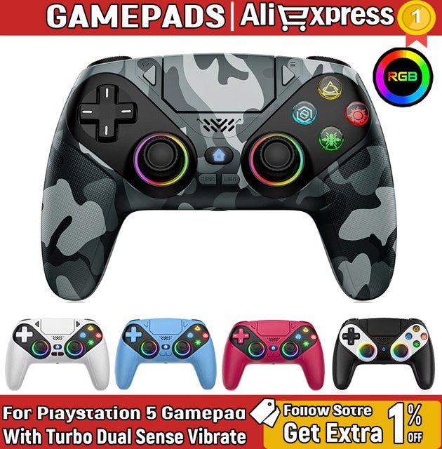 Bonadget Wireless Controller für PlayStation 5 PS5 mit RGB-Licht und Vibration in Weiß und Multicolour - Bild 1