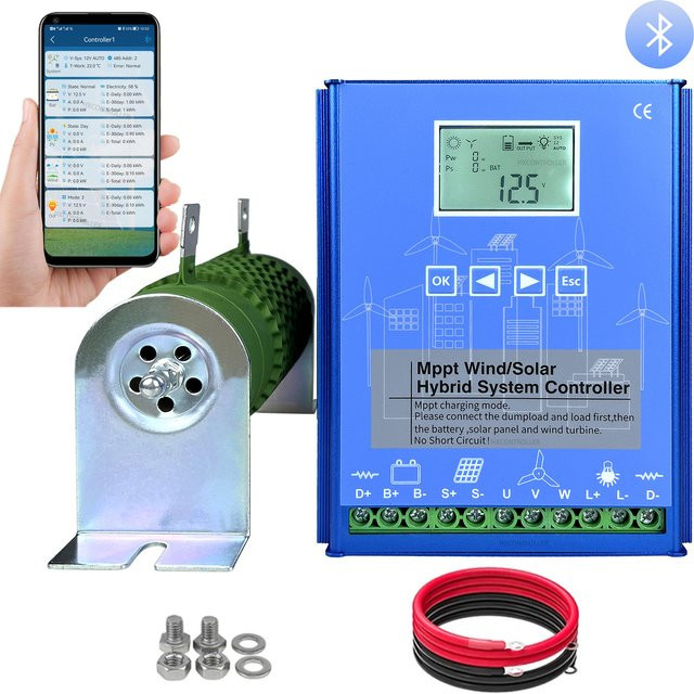 HXCONTROLLER MPPT Hybrid Wind-Solar-Laderegler mit Bluetooth für 12V 24V 48V LiFePO4 Lithium und Gel Batterien in Blau - Bild 1