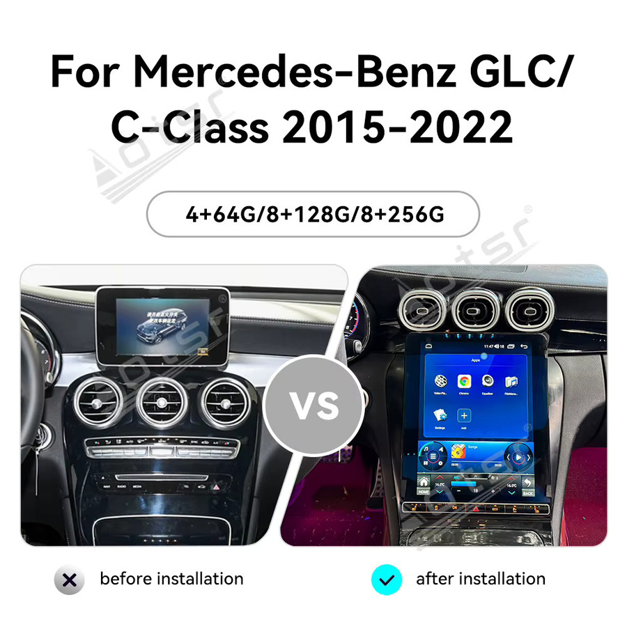 Aotsr Android 15 Auto Radio mit 12,1 Zoll vertikalem Bildschirm für Mercedes-Benz C GLC W205 NTG5.0/5,5/6,0 (2015-2022) mit Carplay LCD Instrument in Schwarz - Bild 3