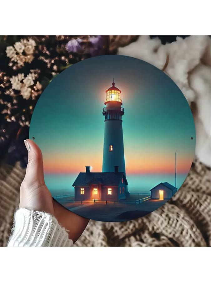 Rundes Metallschild Potdemiel Formosa Island Lighthouse Sunset Foto-Wandkunst, Durchmesser: 20 cm, Mehrfarbig - Bild 5