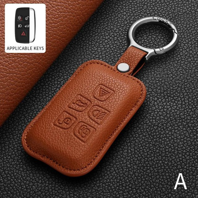 Leder Auto Schlüsselhülle für Jaguar F-TYPE XJ XF F-PACE E-PACE XE und Land Rover Discovery Sport Range Rover Evoque in Braun - Bild 1
