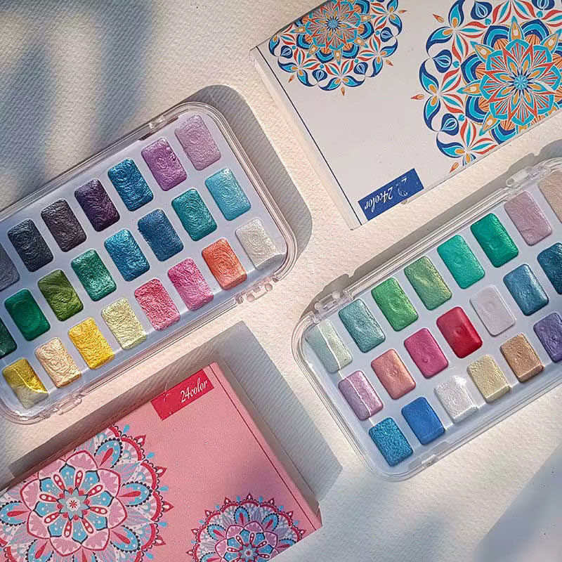 24 Farben Metallic-Perlen-Aquarell-Pigment-Set in Multicolour und Schwarz für Nagelkunst, Malerei und Kalligraphie - Bild 1