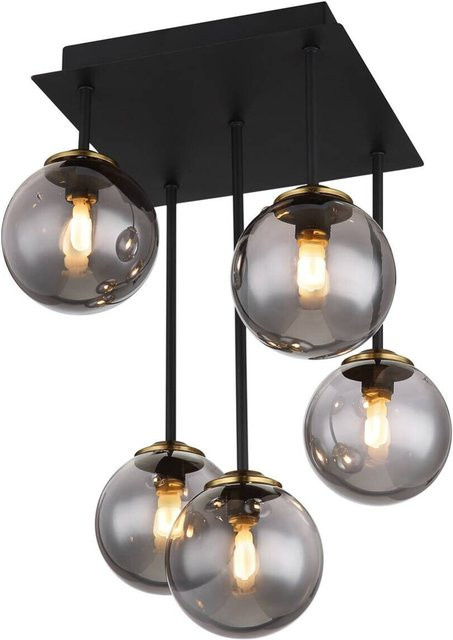 Globo Deckenleuchte Jorge 5-flammig Schwarz Matt mit rauchfarbenen Glasschirmen B/T/H: 25,5 x 25,5 x 38,0 cm - Bild 1