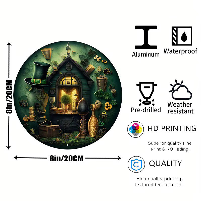 Potdemiel Aluminium-Metallschild St. Patrick's Day Dekoration mit Kobold, Kleeblatt und Goldmünzen, B/H: 20,3 x 20,3 cm, Grün und Gold - Bild 2