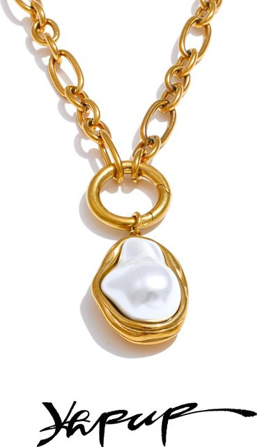 Yhpup Halskette, Edelstahl, Gold, Perle, 50 cm, Unisex - Bild 1