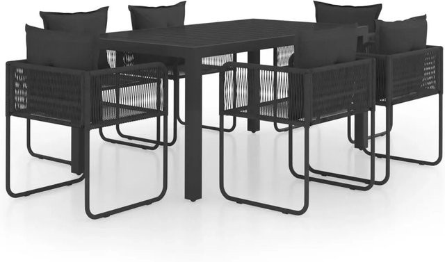 Furnicato Garten Essgruppe mit Tisch und 6 Stühlen in Schwarz und Dunkelgrau, B/T/H: 150 x 90 x 74 cm - Bild 1