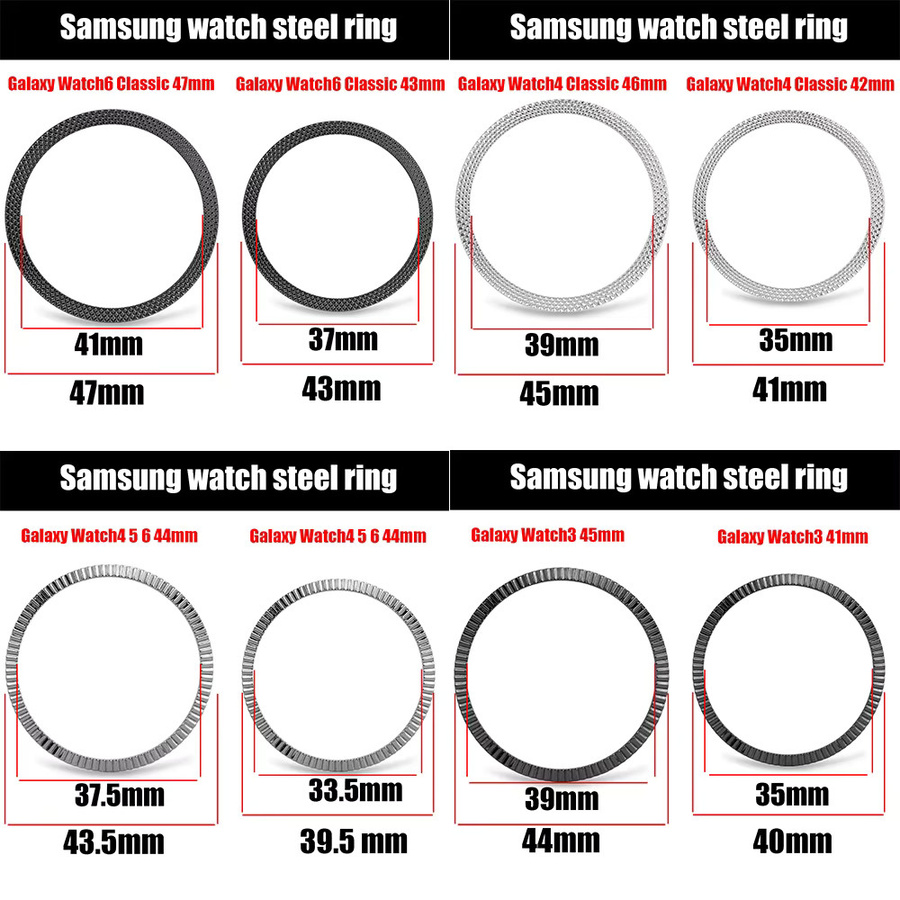 SARENGAWA Lünette Ringabdeckung für Samsung Galaxy Watch4 5 6 7, Edelstahl, Schwarz - Bild 5