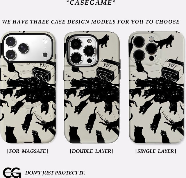 Potdemiel Handyhülle Ink Blot Cat Swarm für iPhone 17 16 15 14 13 Pro Max Plus mit doppelschichtiger Rückseite in Multicolour - Bild 1