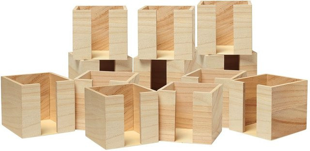 VBS Zettelboxen Memo Holder aus Kiefernholz in Beige, 12 Stück, B: 10,5 cm, T: 10,0 cm, H: 10,5 cm - Bild 1