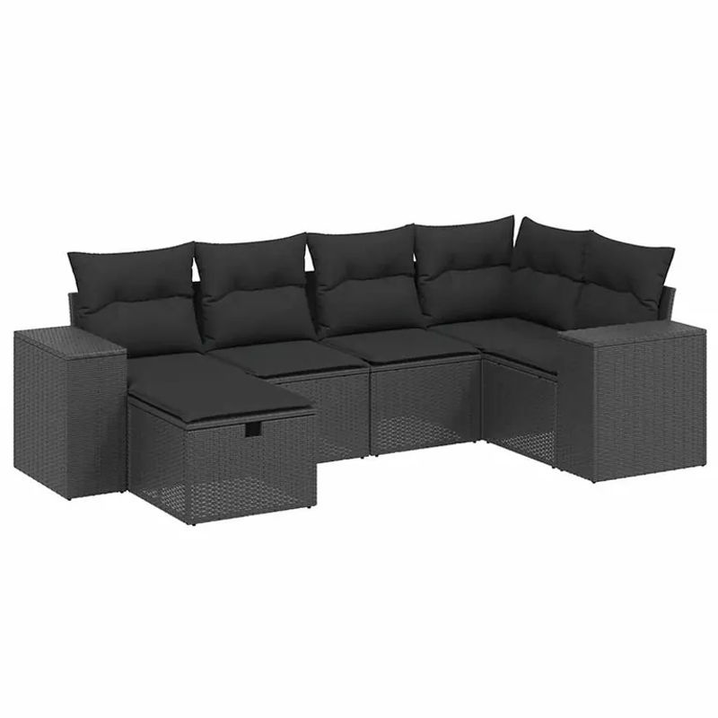 vidaXL 6-tlg Garten-Sofagarnitur aus Poly-Rattan mit Kissen in Schwarz Modell 115 - Bild 2