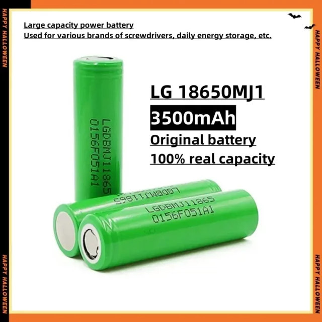 Hochleistungs 18650 Lithium-Batterie Set mit Ladegerät, 3500 mAh, 3,7 V, 25 A, INR18650 MJ1, Farbe: Grün - Bild 1