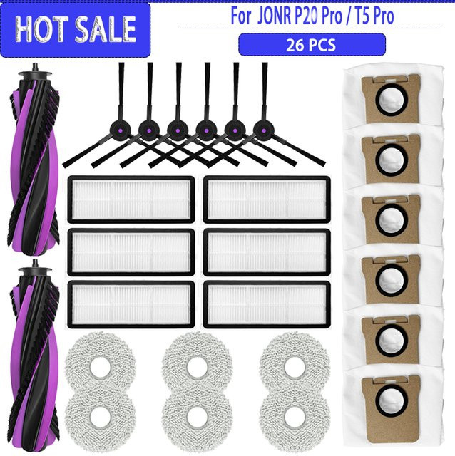 Zubehör-Set für JONR P20 PRO, JONR T5 PRO und Haier V30 Staubsauger mit Hauptbürste, Seitenbürsten, HEPA-Filtern, Wischtüchern und Staubbeuteln in Multicolour - Bild 1