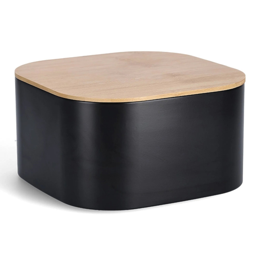 Zeller Brotkasten aus Metall mit Bambusdeckel in Schwarz, B/T/H: 26,5 x 26,5 x 14,5 cm - Bild 2