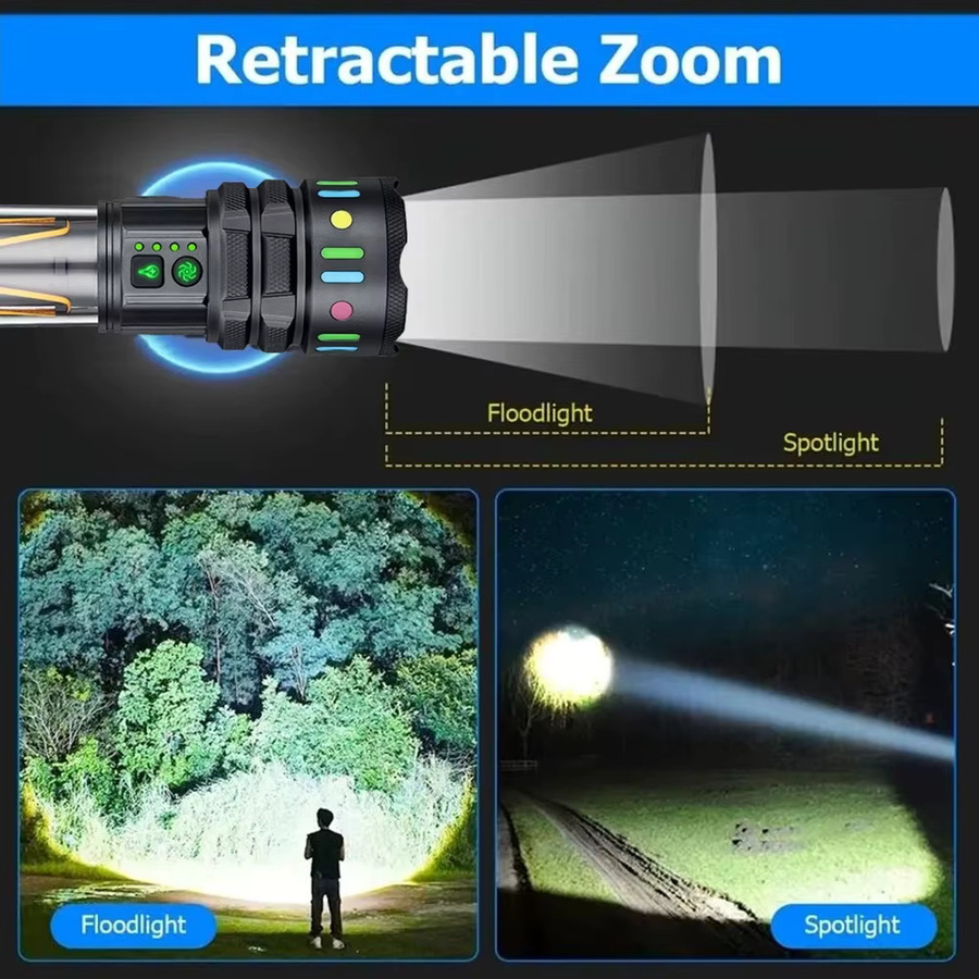 Alonefire LED-Taschenlampe mit 30W Zoom und COB-Licht, USB wiederaufladbar, Schwarz - Bild 2