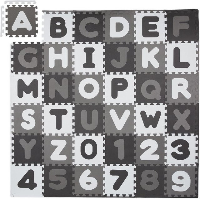 Relaxdays Puzzlematte ABC und Zahlen EVA Schaumstoff PE Weiß Hellgrau Dunkelgrau - Bild 1