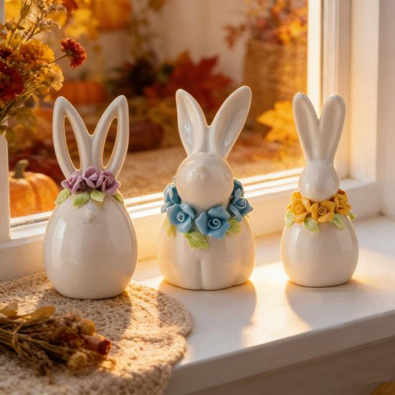 Caihezhi Oster-Keramik-Hase in Weiß als minimalistische Blumenvase und dekorative Osterfigur für Frühling und Hausdekoration - Bild 7