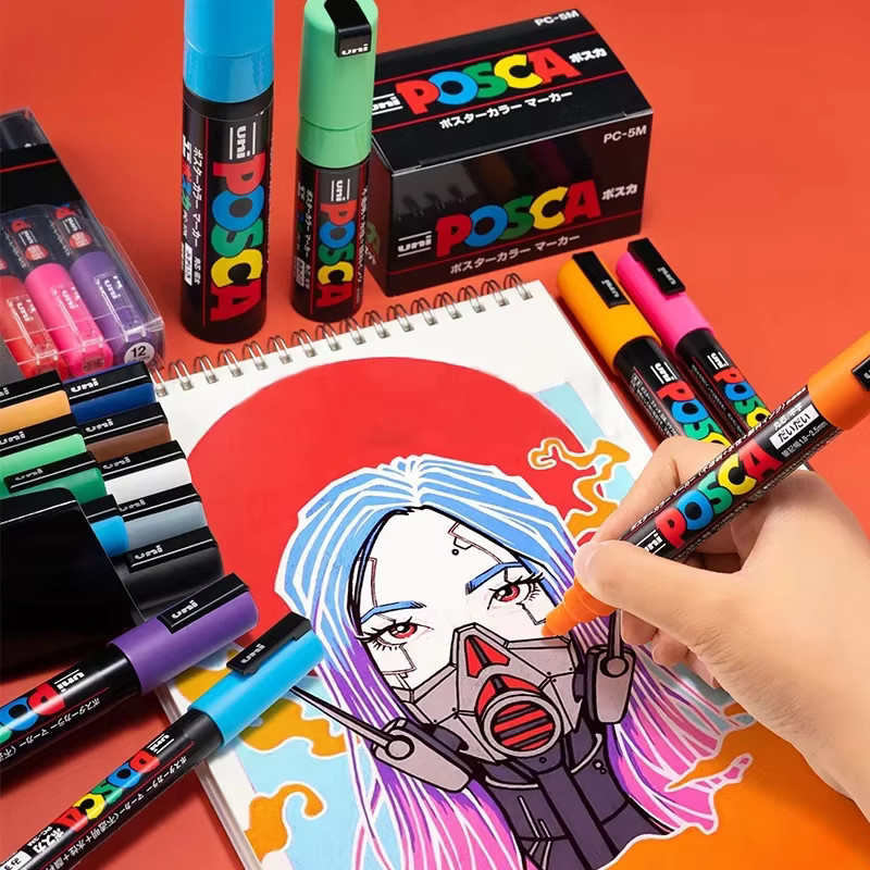 Uni Poscas Acrylmarker Permanent Marker mit Bullet-Spitze für Graffiti, Rock, Metal und Bastelarbeiten in Orange und Multicolour - Bild 2