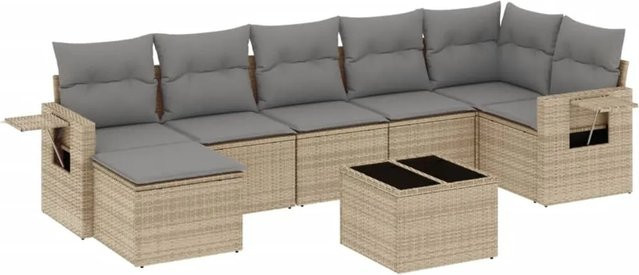 vidaXL 8-teilige Garten-Sofagarnitur aus Poly-Rattan mit Kissen in Beige und Grau - Bild 1