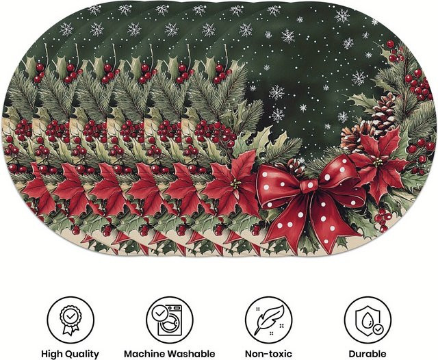 VIKAMA 6-teiliges Weihnachts-Tischset mit Holly-Blatt Design in Multicolor - Bild 1