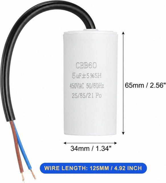 JTRkagane CBB60 Anlaufkondensator 5UF 450V für Wasserpumpen, Farbe: Weiß - Bild 1