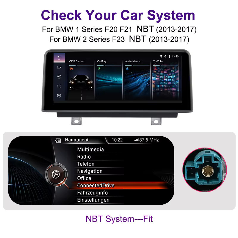 AUTOTOP Wireless CarPlay und Android Auto Interface mit 10,25 Zoll Display für BMW 1er und 2er Serie F20 F21 F23 (2013-2017) mit NBT System, Youtube, Airplay und Mirroring, Schwarz - Bild 4