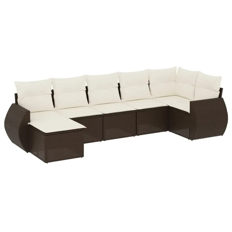 vidaXL 7-teilige Garten-Sitzgruppe aus Polyrattan in Braun mit UV-beständigen Kissen und L-Form - Bild 2