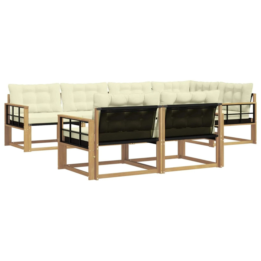 vidaXL Outdoor-Sofagarnitur in L-Form aus Akazienholz mit Textilene-Bezug und Kissen, Weiß und Beige - Bild 2
