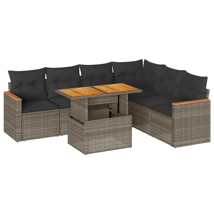 vidaXL 7-teilige Garten-Sofagarnitur aus Poly-Rattan und Akazienholz in Grau - Bild 2