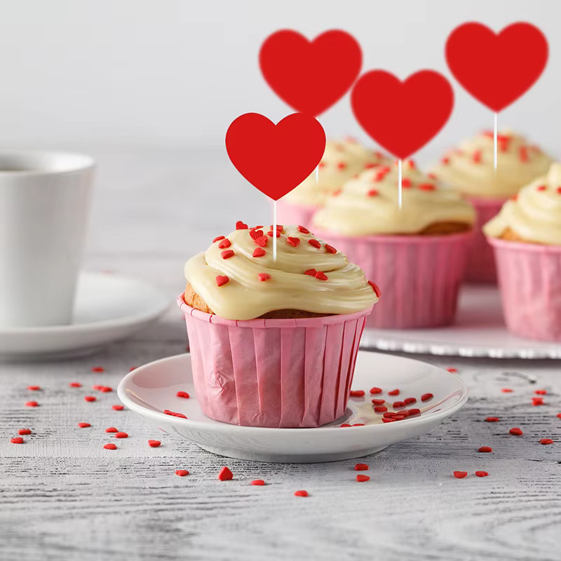 WEIGAO 12 Stück Kuchendekoration rote Herz I Love You XOXO Cupcake-Picks aus Kunststoff - Bild 2