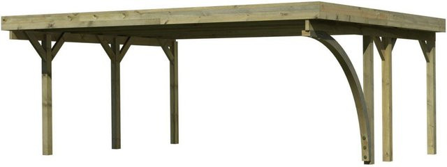 Karibu Doppelcarport Classic aus Nadelholz mit PVC-Dach und Einfahrtsbogen, Farbe: Braun - Bild 3