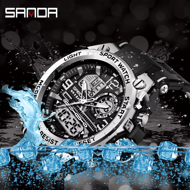 SANDA Armbanduhr Quarz, Digitaluhr, Schwarz, Kunststoff, Herren - Bild 3