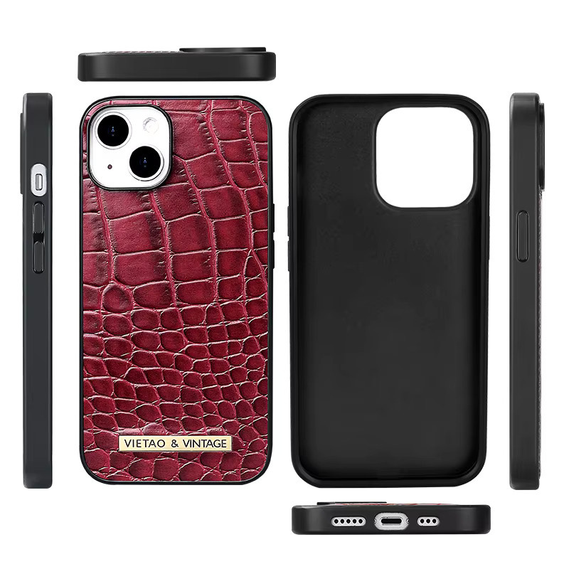 VIETAO Handyhülle aus PU-Leder mit Krokodilmuster für iPhone 16, 16 Pro, 16 Pro Max, 15, 12 und 11 in Rot - Bild 5