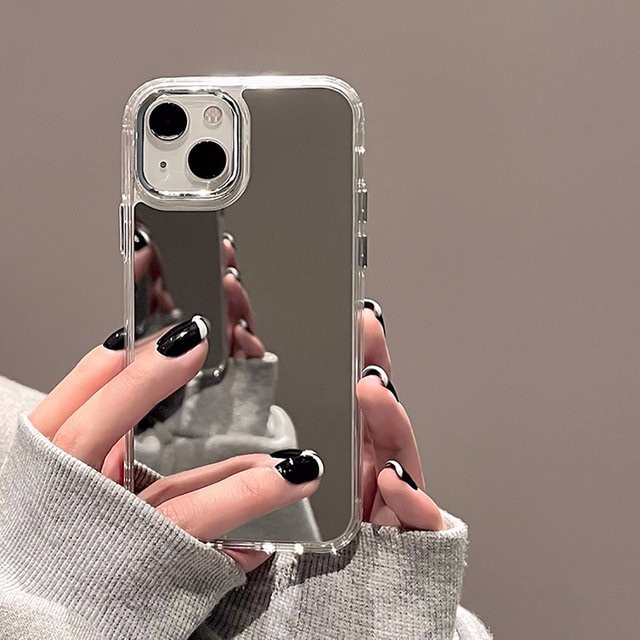 Silikon Handyhülle mit Make-up Spiegel für Apple iPhone 16 Pro Max, Transparent/Silber - Bild 1