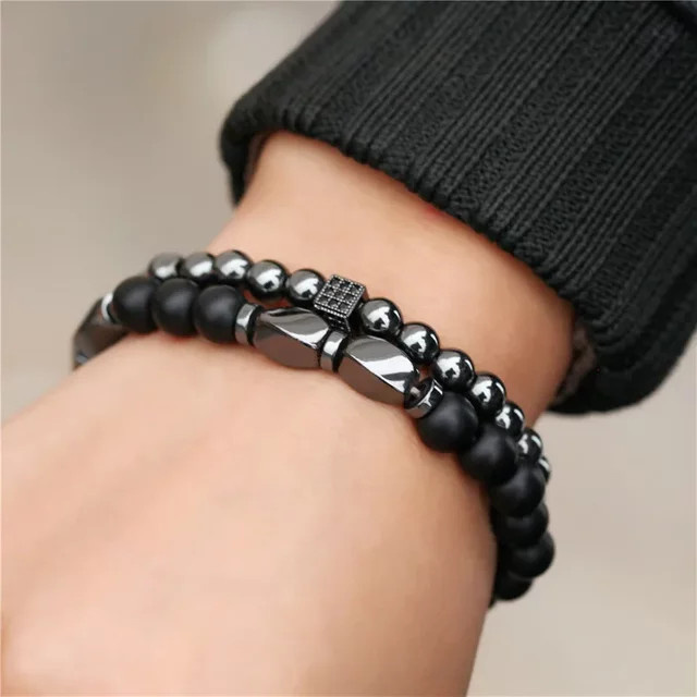 Noter Armband, Natürlicher Stein, Zirkonia, Hämatit, Herren - Bild 1